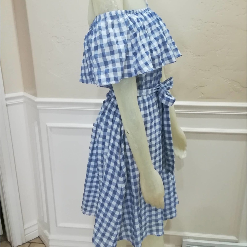 Anthro 11 1 Tylho S Gingham Dress Blue - Picture 4 of 7
